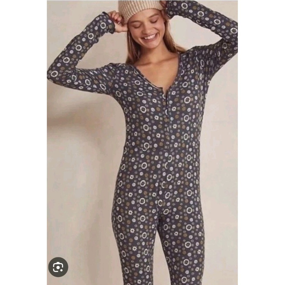 Free People Pajamas XS Thermal One Piece Floral Lounge Sleep Long John Boho